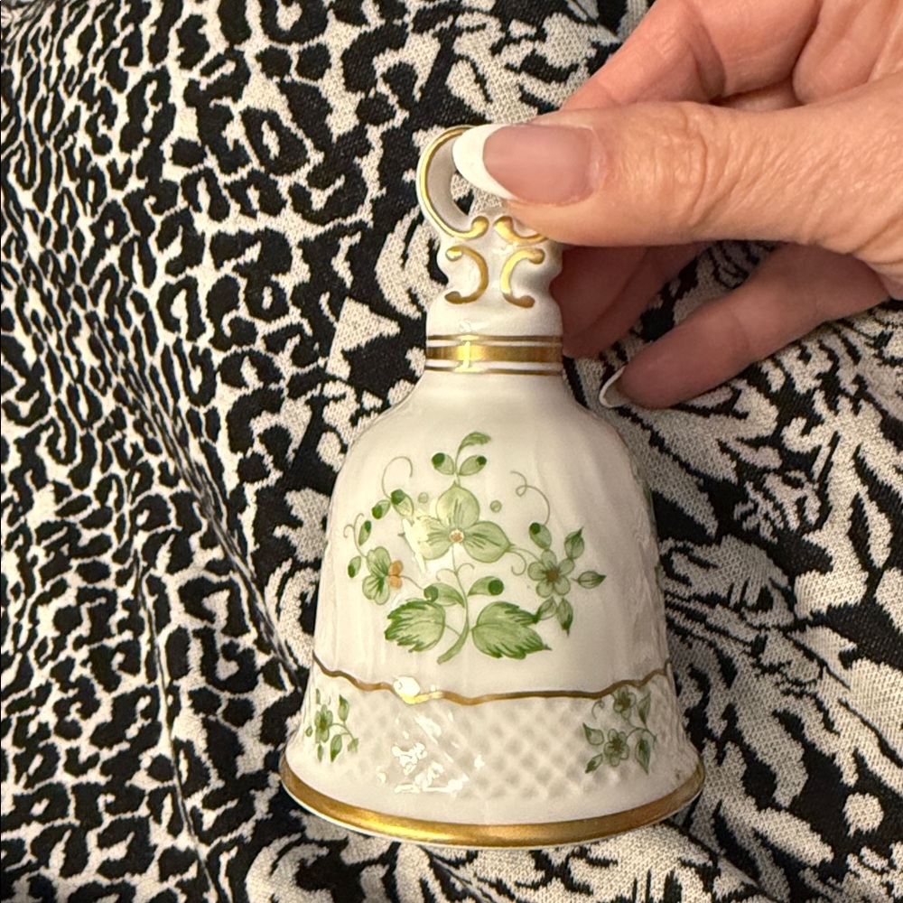 Hungarian Floral Porcelain Bell Hand-painted with 21K Gold Gilding Accents